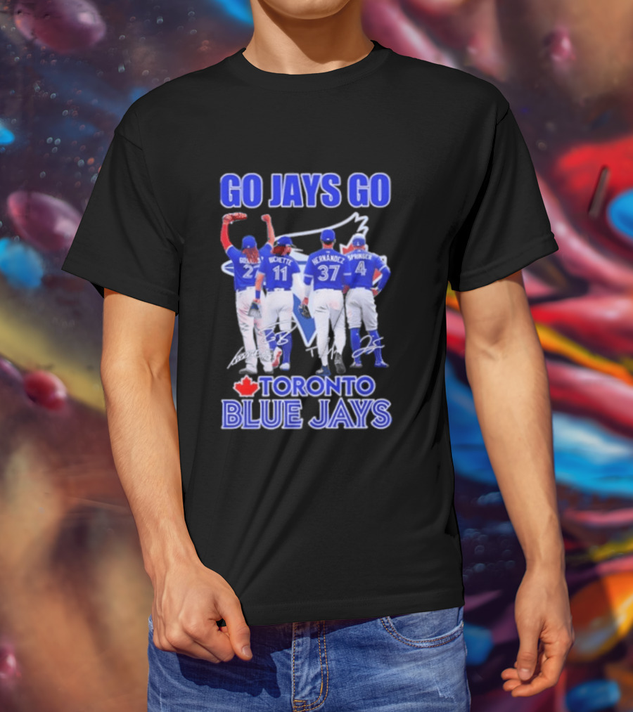 Go Jays Go Toronto Blue Jays Bichette Guerrero Hernandez Springer Autographed Baseball T-Shirt