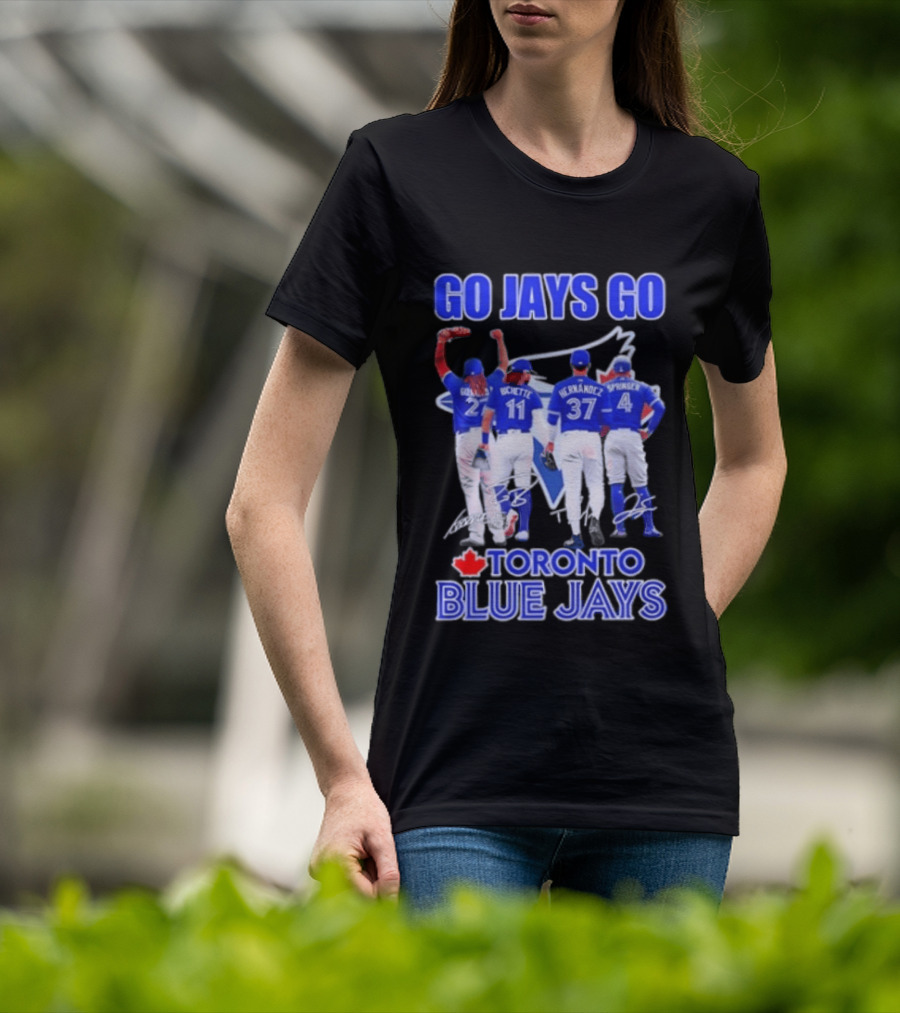 Go Jays Go Toronto Blue Jays Bichette Guerrero Hernandez Springer Autographed Baseball T-Shirt