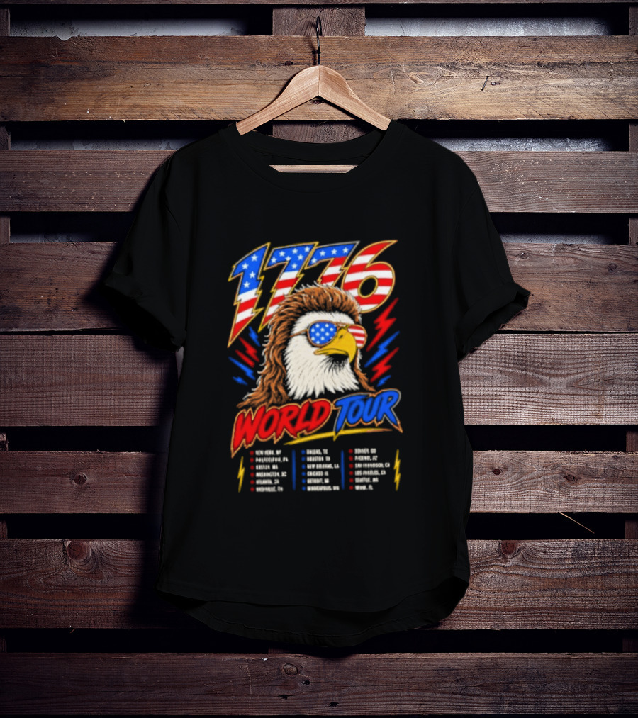 1776 World Tour Bald Eagle Mullet USA Flag Sunglasses T-Shirt