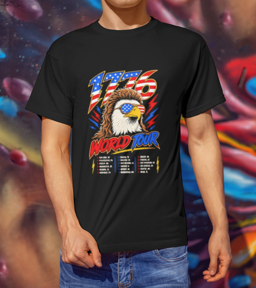 1776 World Tour Bald Eagle Mullet USA Flag Sunglasses T-Shirt