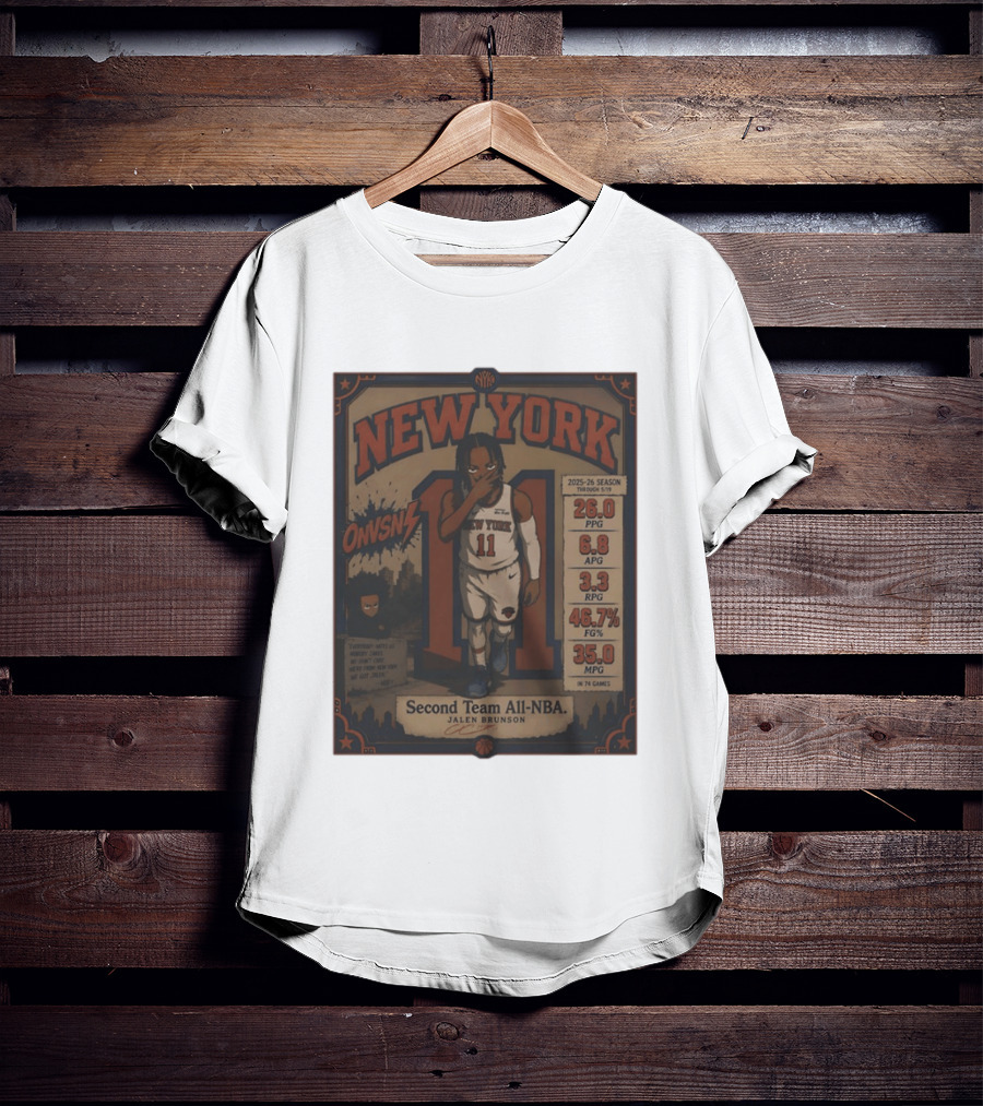 New York Knicks Jalen Brunson Second Team All NBA 2025 26 Season Stats And Animation T-Shirt