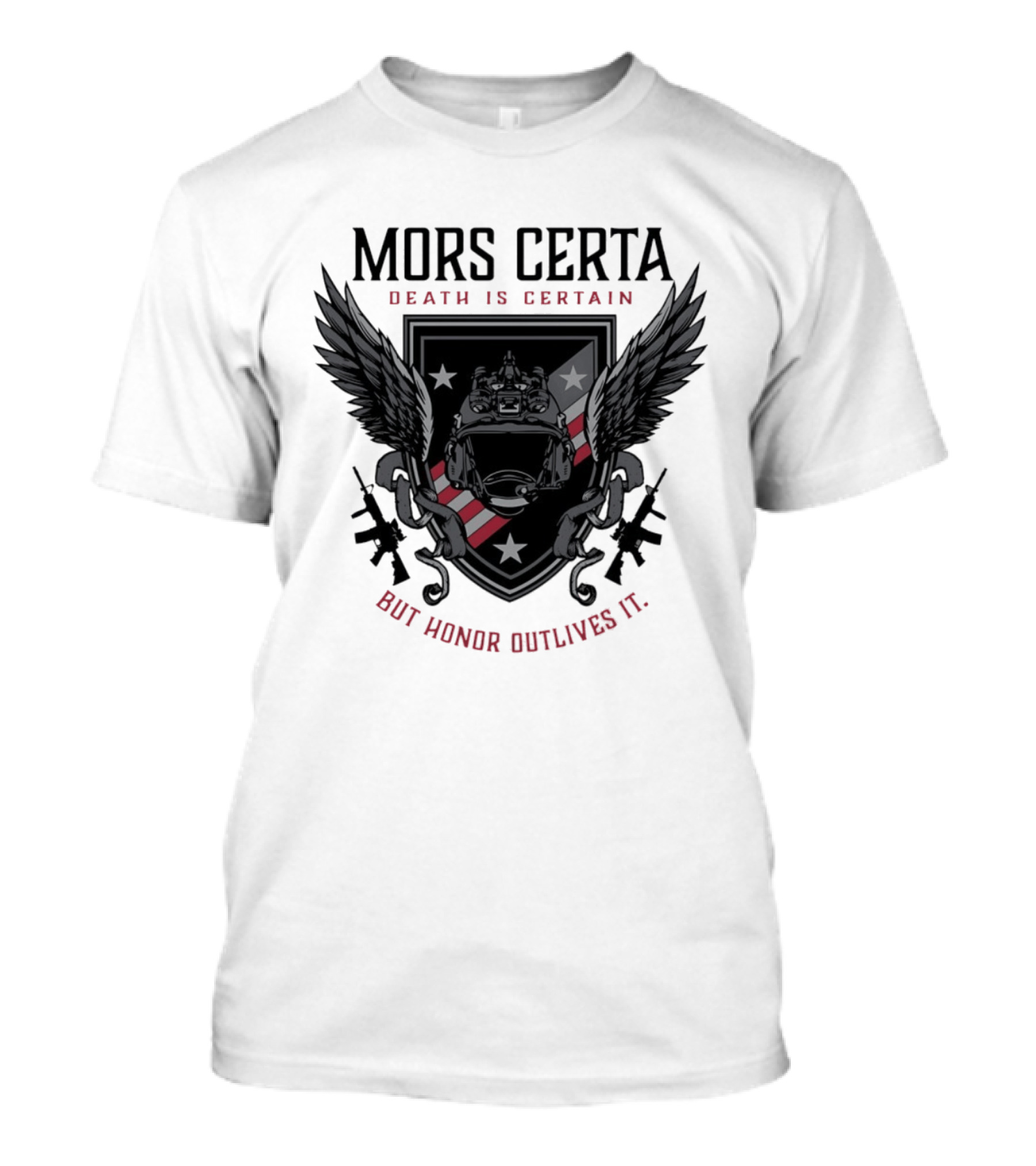 Mors Certa Death Is Certain But Honor Outlives It Winged Helmet Warrior's Legacy T-Shirt
