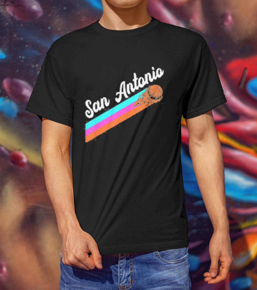 San Antonio Retro Basketball Multicolor Stripes T-Shirt