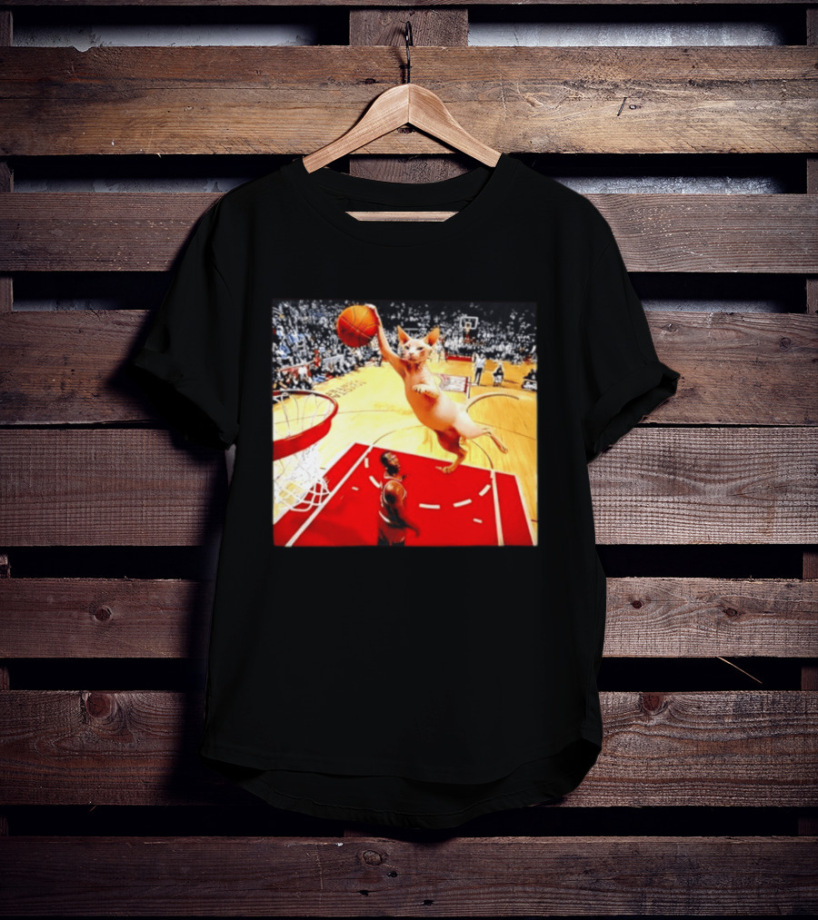 Sphynx Cat Slam Dunk Basketball Scene With Crowd T-Shirt