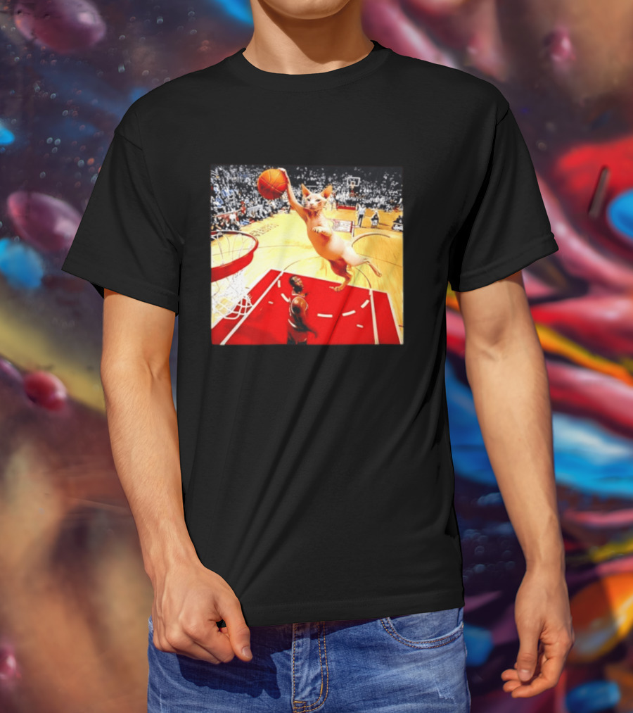 Sphynx Cat Slam Dunk Basketball Scene With Crowd T-Shirt