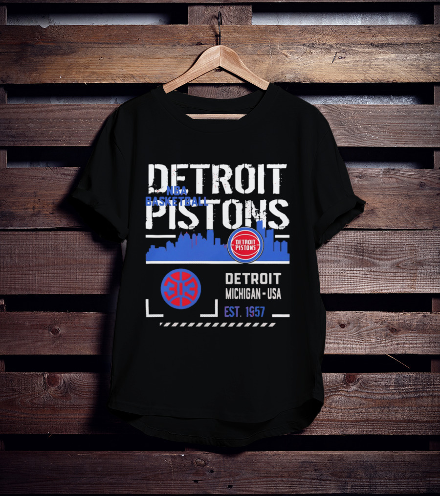 Detroit Pistons NBA Basketball Michigan USA Skyline Est. 1957 T-Shirt