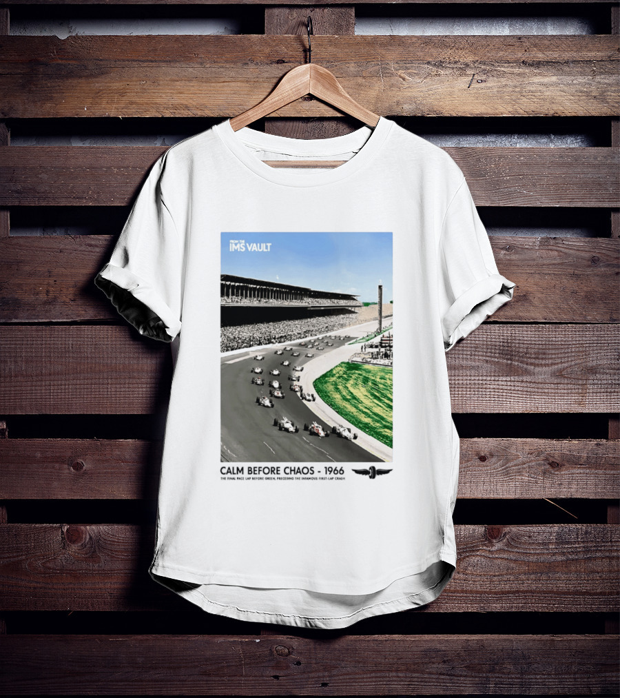 From The IMS Vault Calm Before Chaos 1966 Indianapolis Motor Speedway Racing Scene T-Shirt