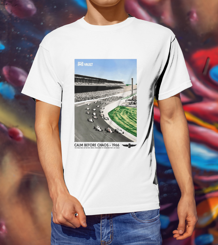 From The IMS Vault Calm Before Chaos 1966 Indianapolis Motor Speedway Racing Scene T-Shirt