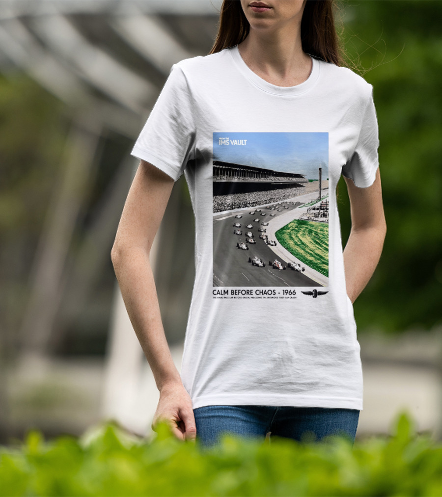From The IMS Vault Calm Before Chaos 1966 Indianapolis Motor Speedway Racing Scene T-Shirt