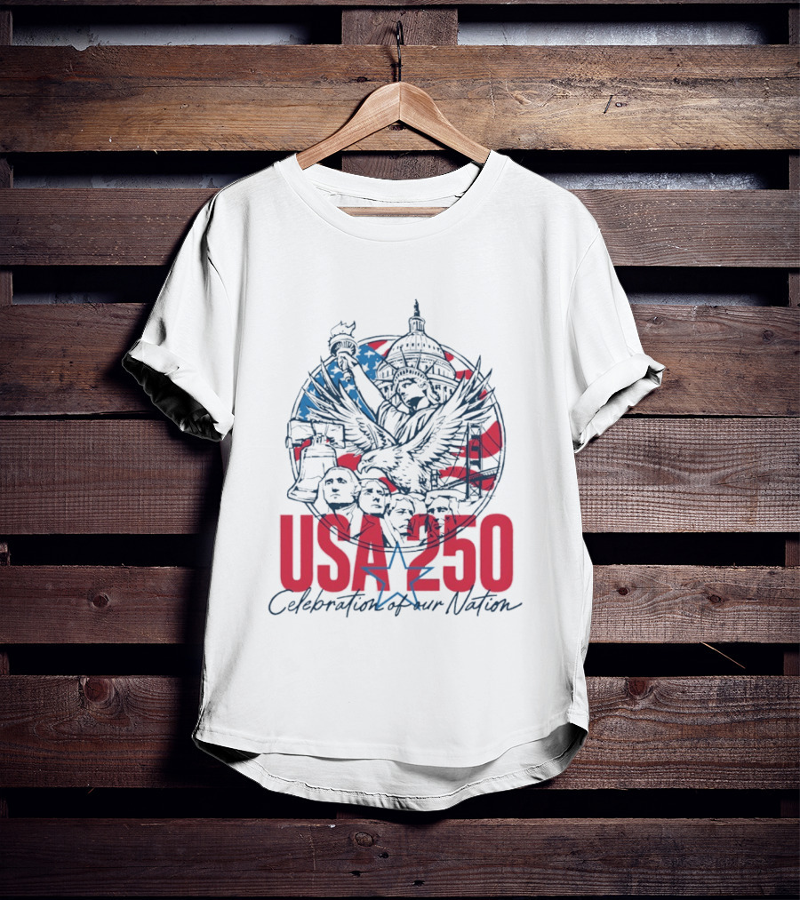 USA 250 Celebration Of Our Nation Symbols Liberty Capitol Eagle Mount Rushmore T-Shirt
