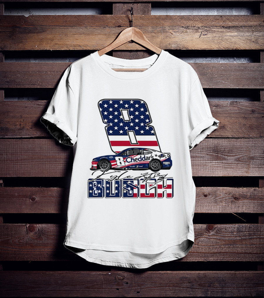 Kyle Busch Racing 8 American Flag Cheddar's Car Stars Stripes T-Shirt