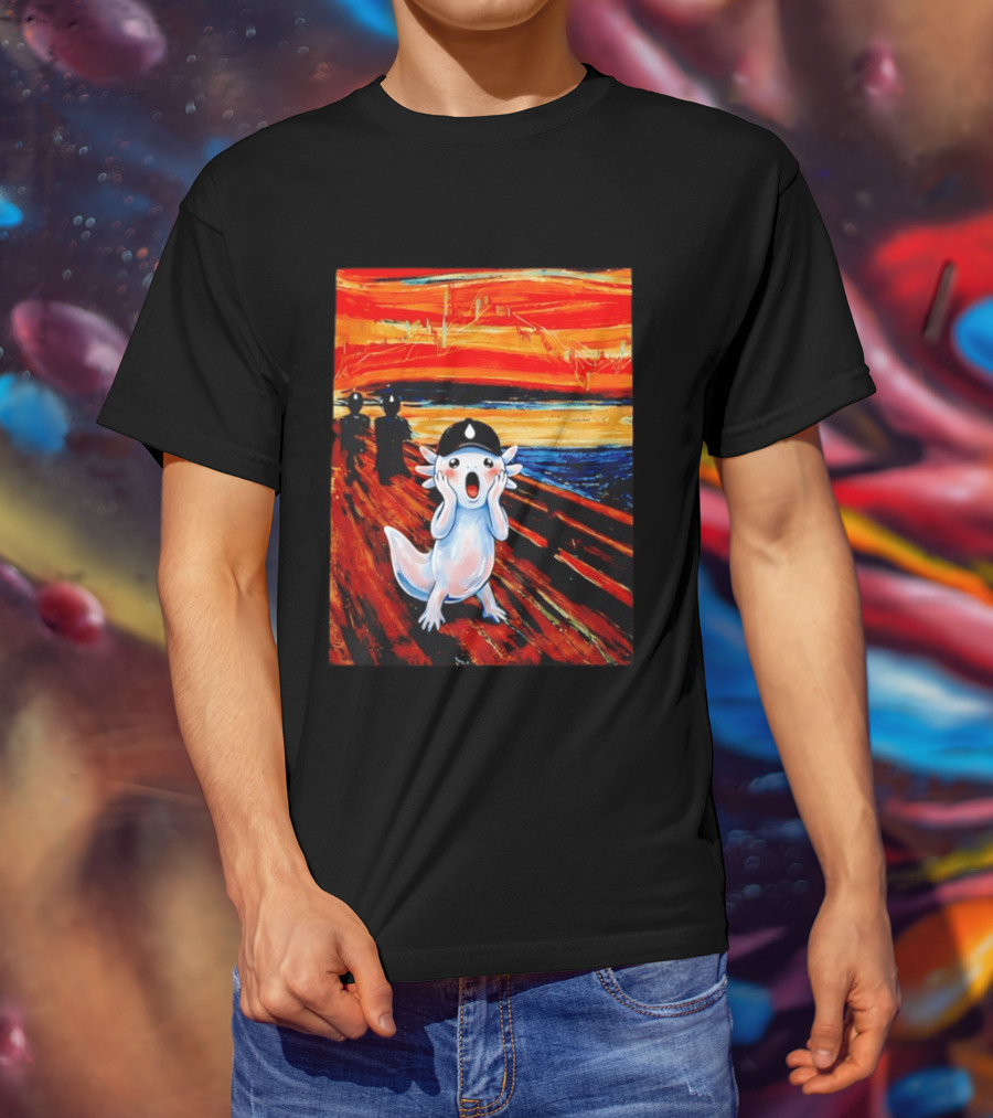 Axolotl Liquid The Scream Parody Painting Munch T-Shirt
