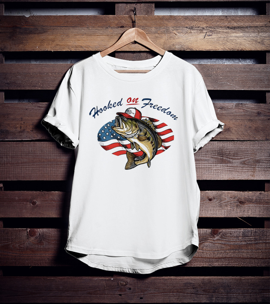 Hooked On Freedom Fish American Flag T-Shirt