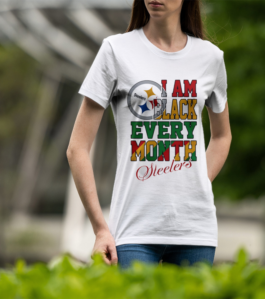I Am Black Every Month Steelers Juneteenth T-Shirt