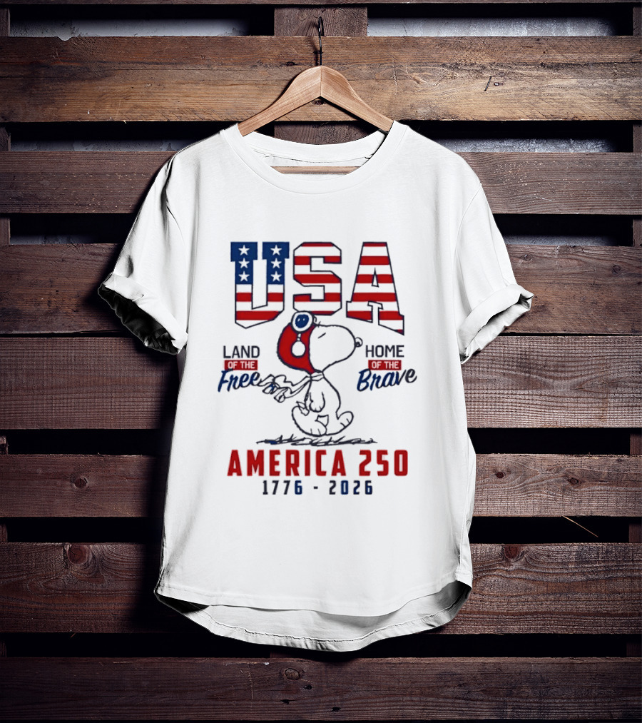 USA Snoopy Land Free Home Brave America 250 1776 2026 T-Shirt
