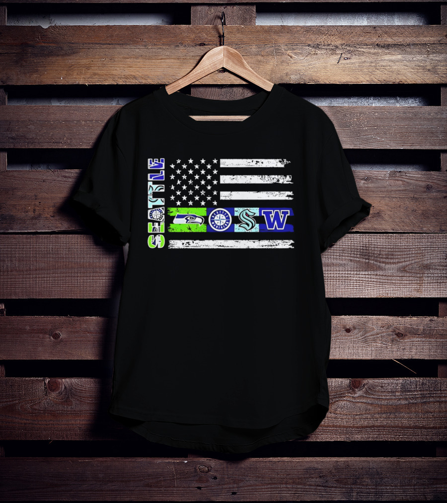 Seattle Seahawks Mariners Kraken Washington Flag T-Shirt