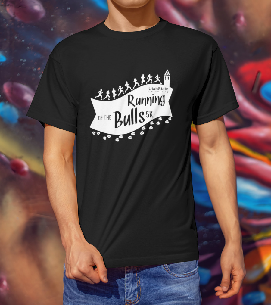 Utah State Running Of The Bulls 5K Event With Runners And Tower T-Shirt