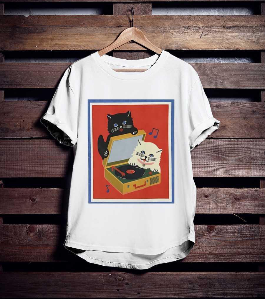 Alley Cats With Record Player And Musical Notes T-Shirt