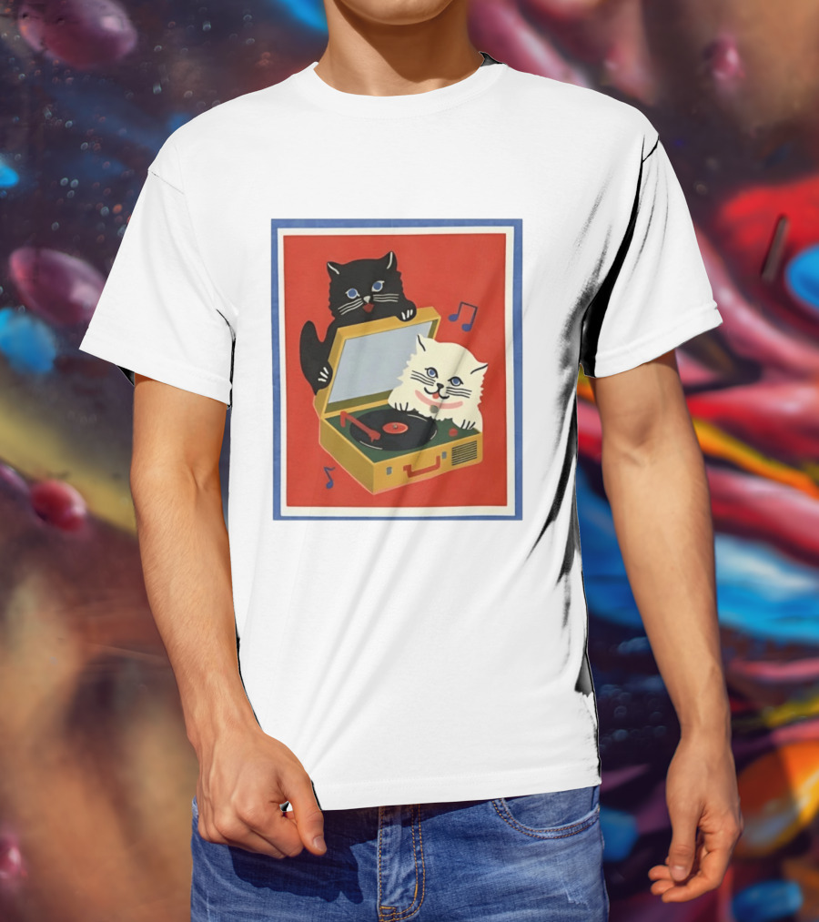 Alley Cats With Record Player And Musical Notes T-Shirt