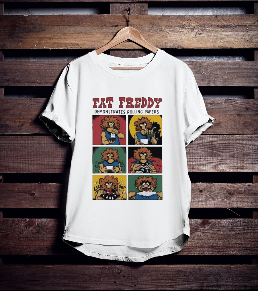 Fabulous Furry Freak Brothers Fat Freddy Rolling Papers Guide Comic Panels T-Shirt