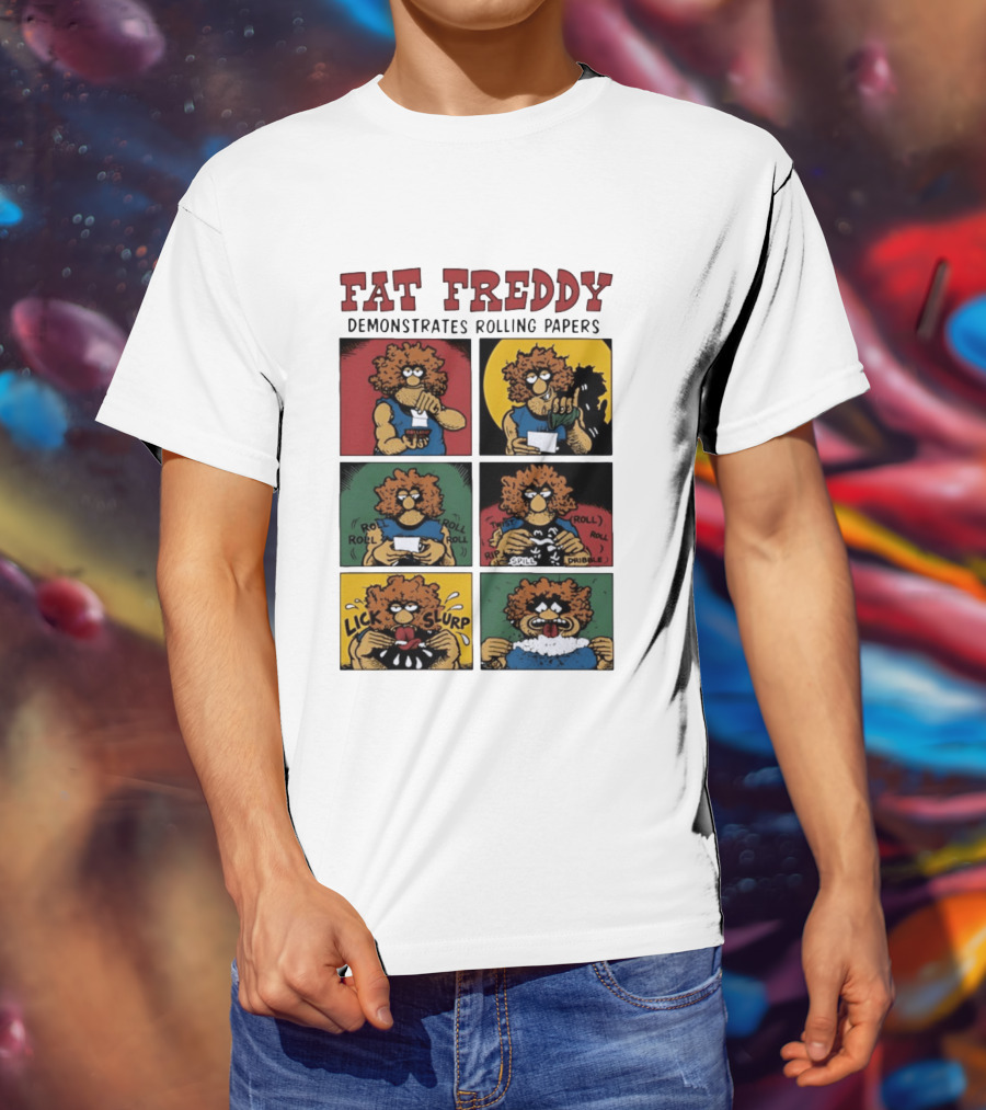 Fabulous Furry Freak Brothers Fat Freddy Rolling Papers Guide Comic Panels T-Shirt
