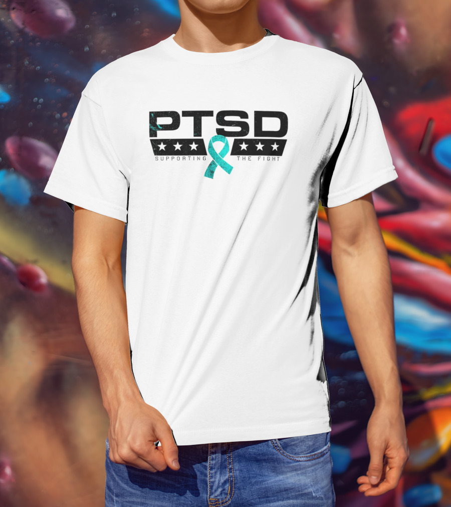 PTSD Supporting The Fight Teal Ribbon Stars T-Shirt