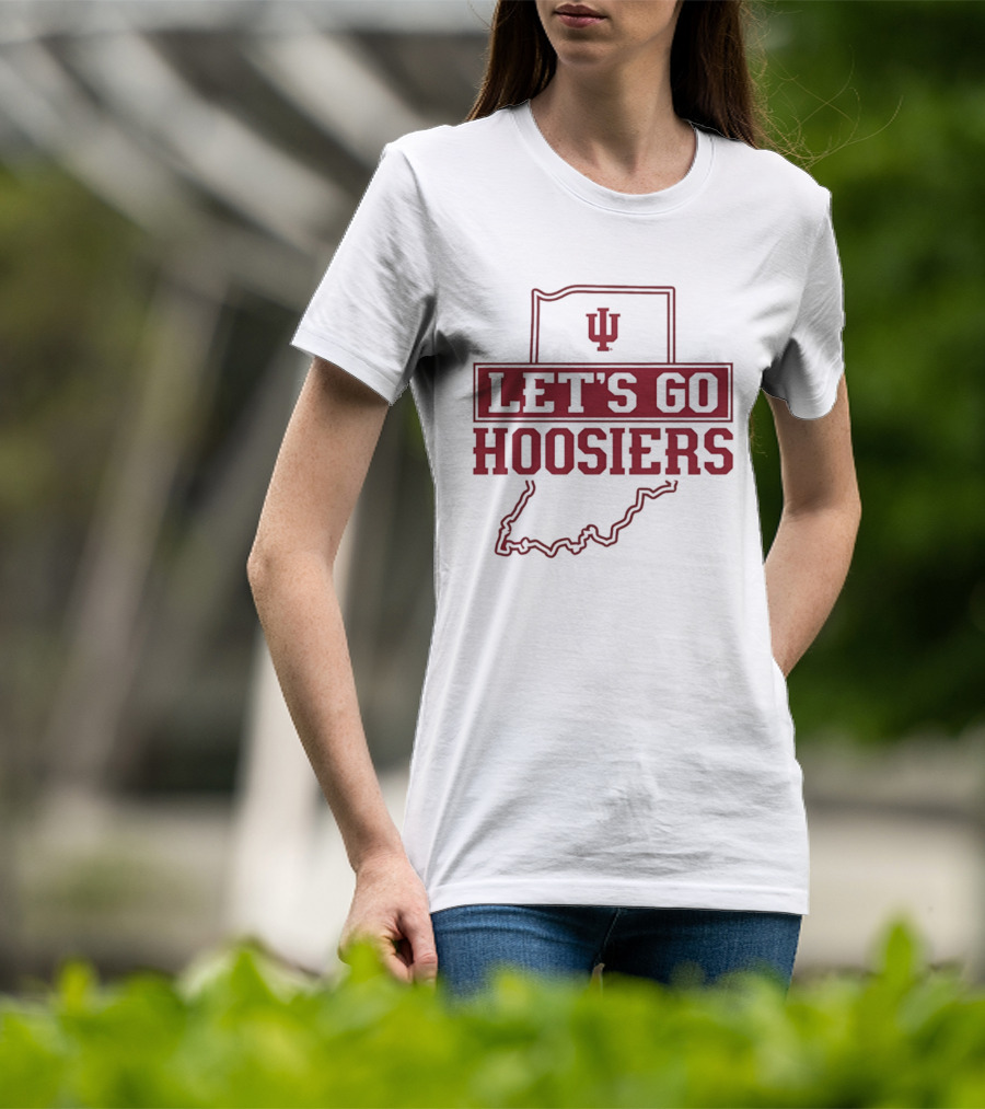 Indiana Let's Go Hoosiers IU State Map T-Shirt