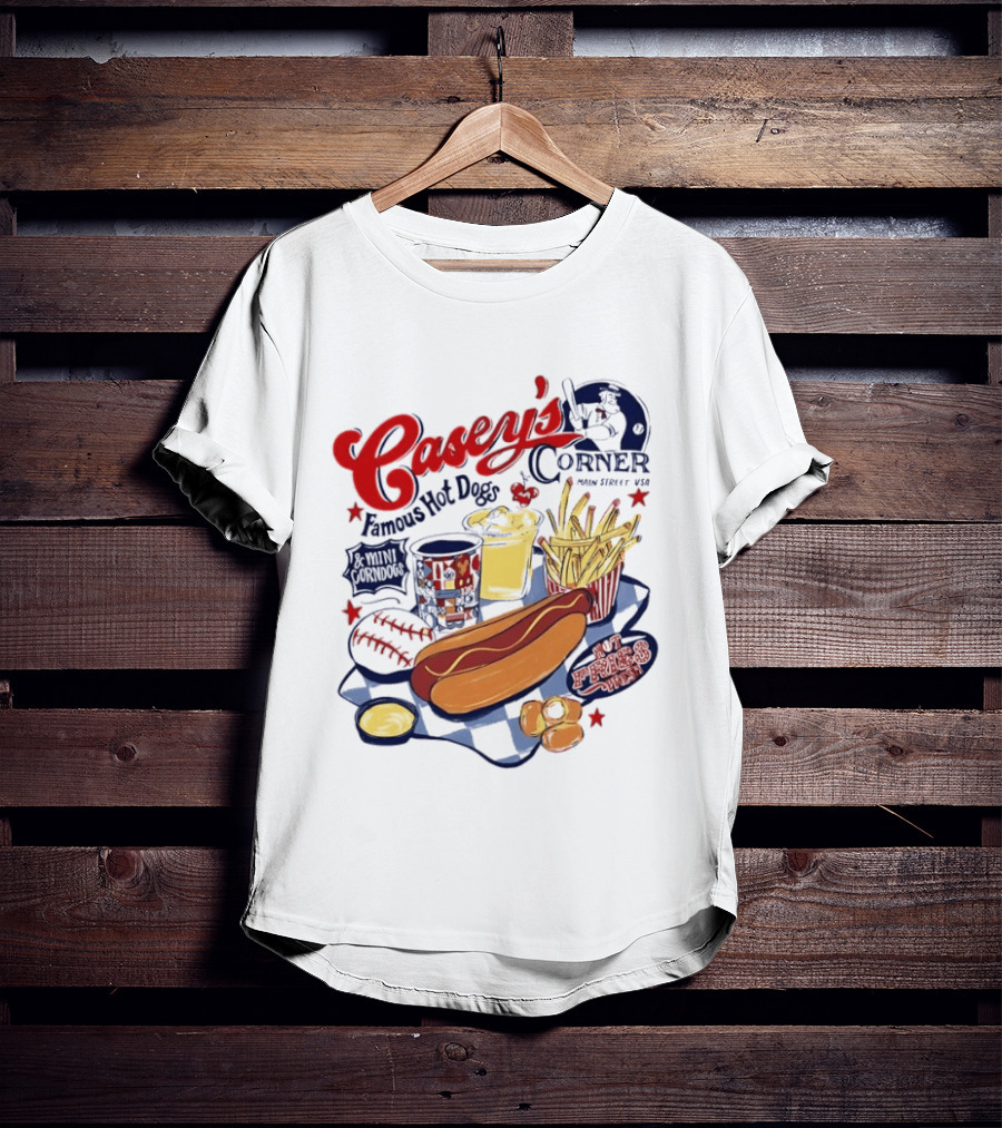 Casey's Corner Famous Hot Dogs Main Street USA Baseball Player Snacks T-Shirt