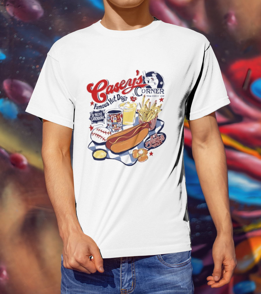 Casey's Corner Famous Hot Dogs Main Street USA Baseball Player Snacks T-Shirt
