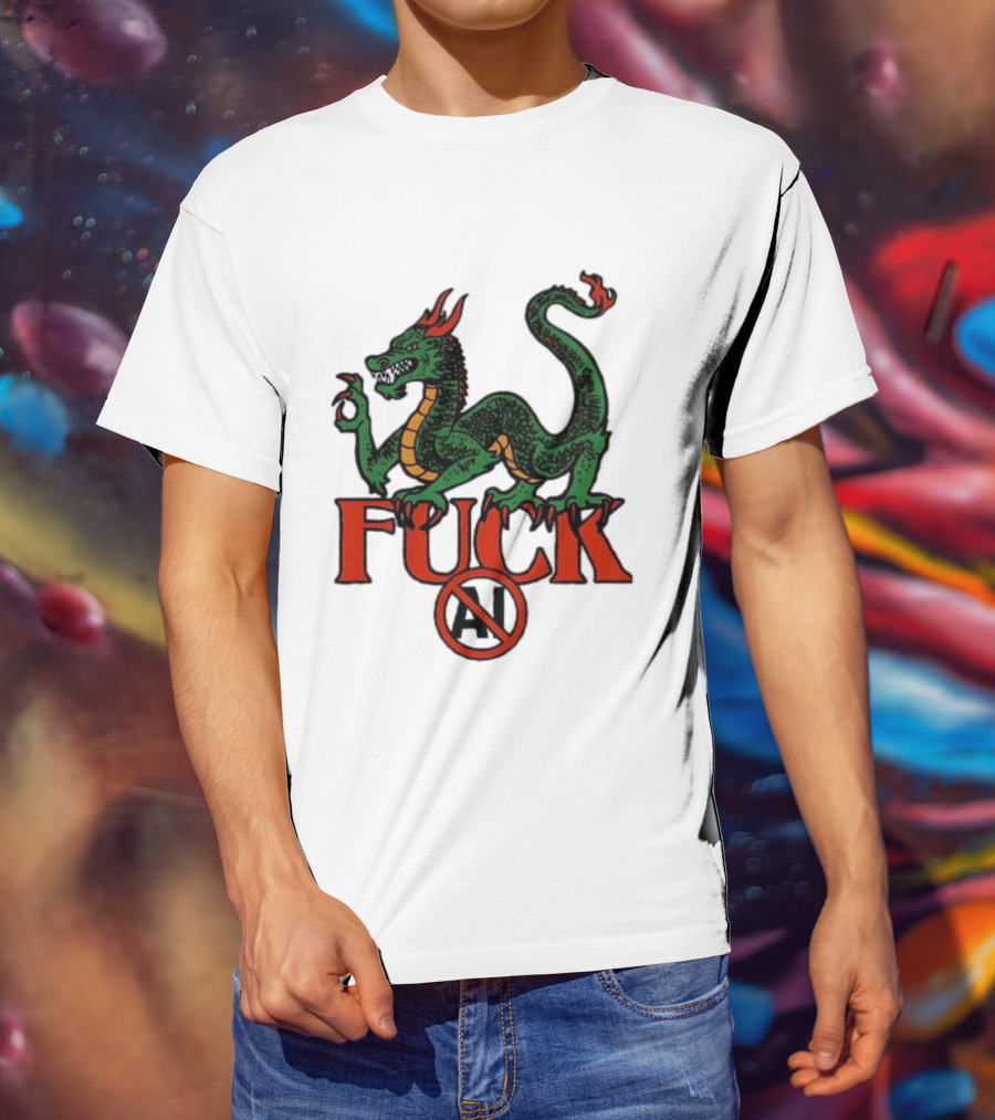 Green Dragon Fuck No AI Symbol With Bold Red T-Shirt