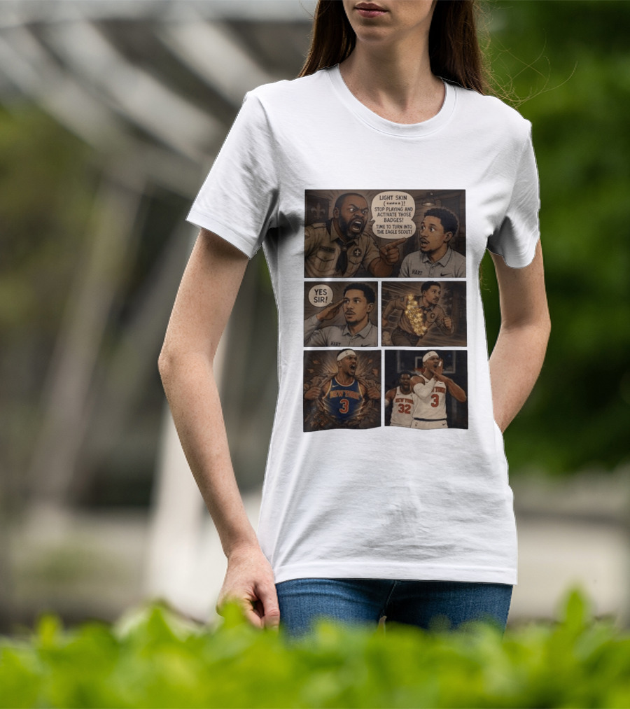 New York Knicks Josh Hart Light Skin Activate Badges Basketball Comic T-Shirt