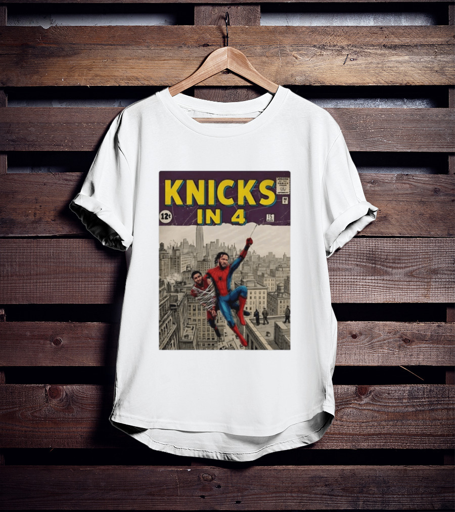 Knicks In 4 Comics Spider Man Derrick Rose Donovan Mitchell Basketball T-Shirt