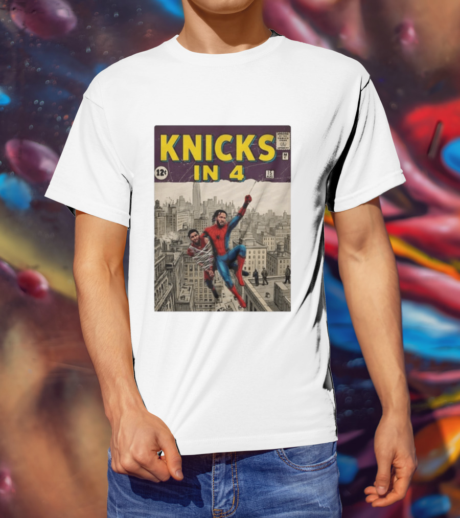 Knicks In 4 Comics Spider Man Derrick Rose Donovan Mitchell Basketball T-Shirt