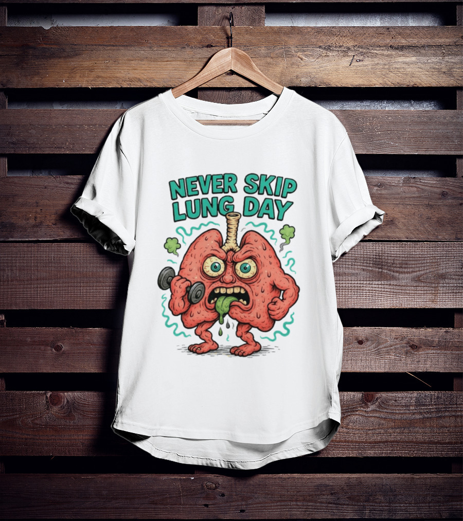 Never Skip Lung Day Funny Fitness Cartoon Lungs Lifting Weights T-Shirt