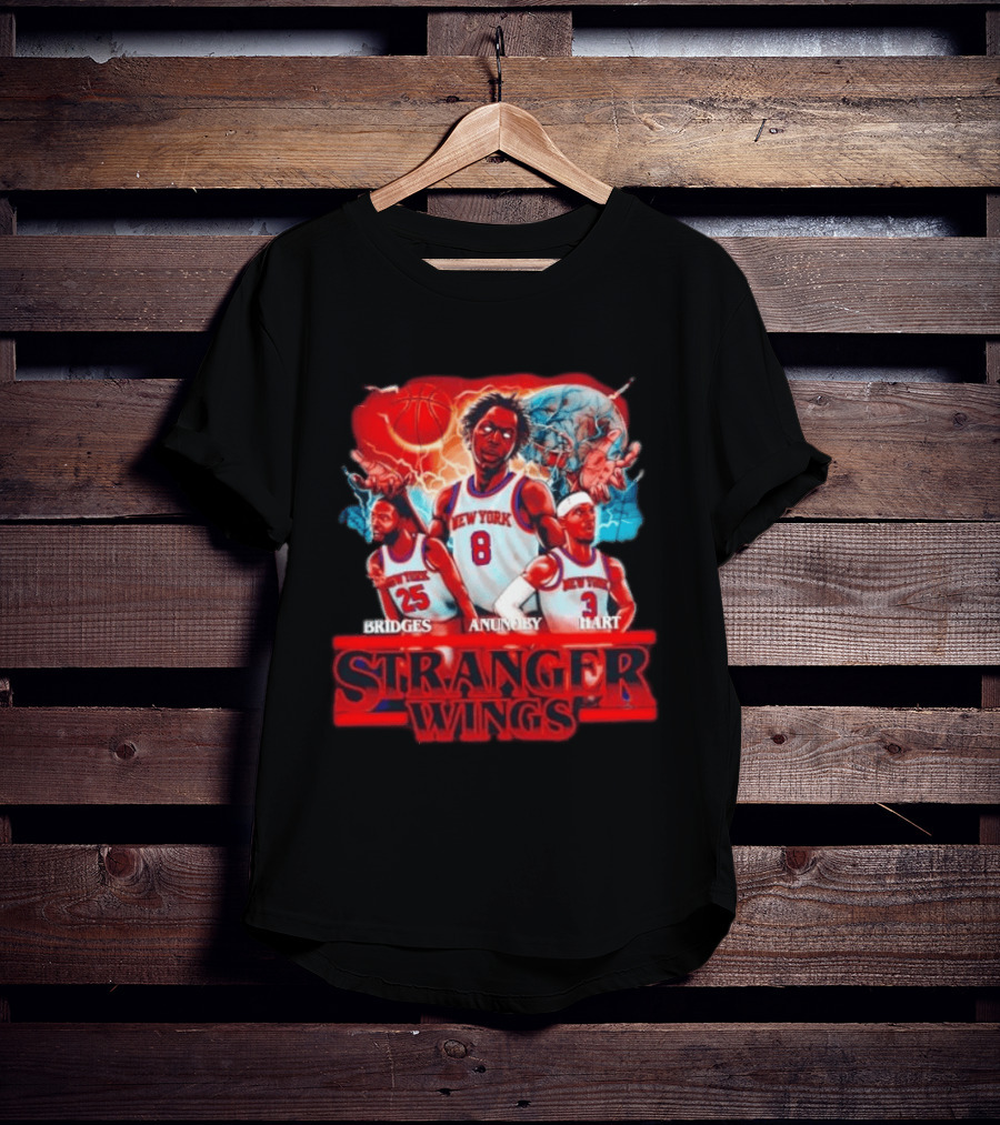 New York Knicks Bridges Anunoby Hart Stranger Wings Stranger Things Basketball T-Shirt