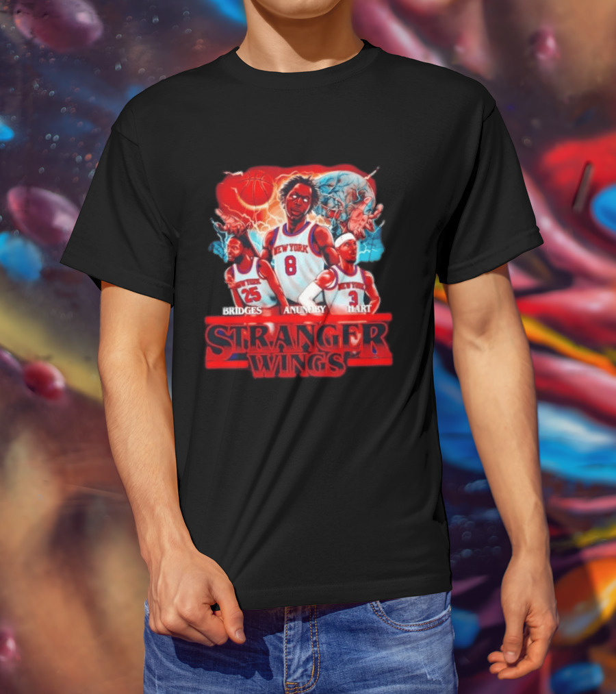 New York Knicks Bridges Anunoby Hart Stranger Wings Stranger Things Basketball T-Shirt
