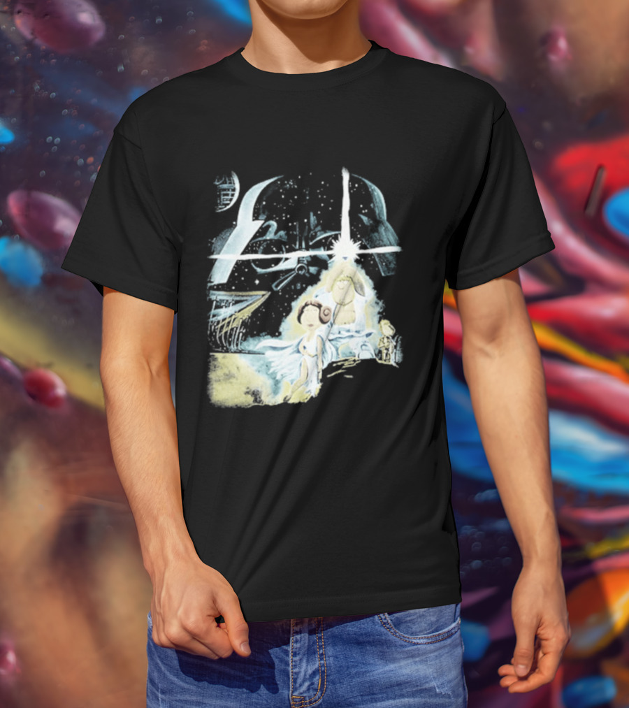 Star Wars Family Guy Princess Leia Lightsaber Spaceship Moon T-Shirt