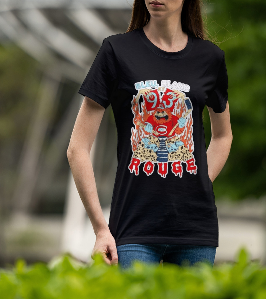 Bleu Blanc Et Rouge 93 Canadiens Hockey Monster T-Shirt