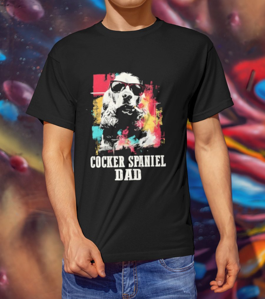Cocker Spaniel Dad Colorful Sunglasses Father's Day 2026 T-Shirt