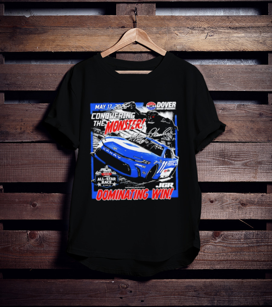 Denny Hamlin May 17 All Star Monster Dominating Win NASCAR Race Autographed T-Shirt