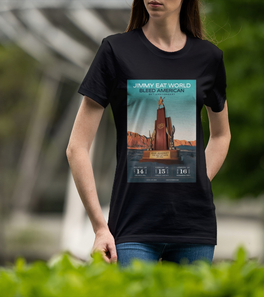 Jimmy Eat World Bleed American 25th Anniversary Aug 14 2026 The Piece Hall Halifax UK With Rise Against The Get Up Kids T-Shirt
