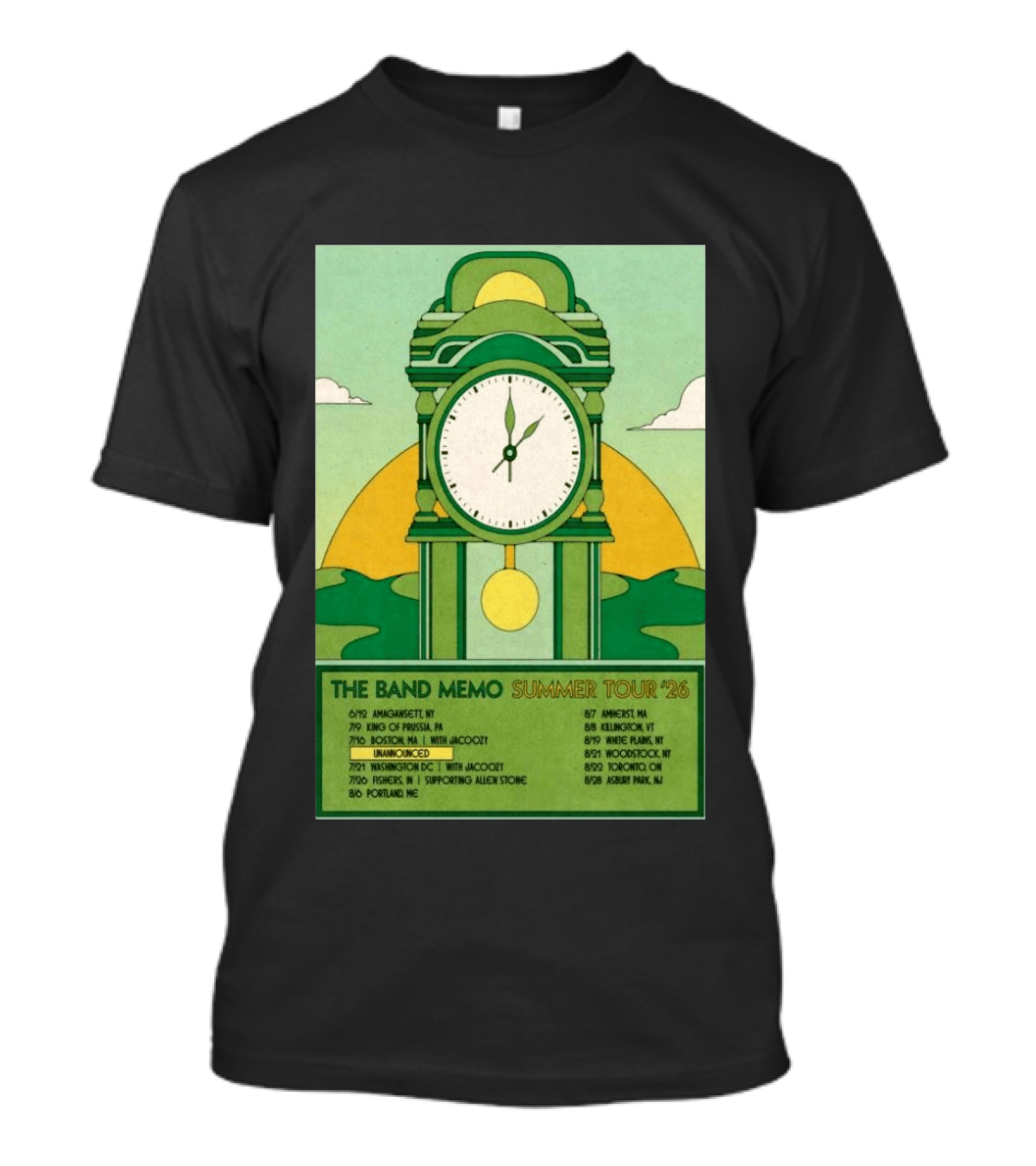 The Band Memo Summer Tour 2026 Amagansett King Of Prussia Boston Washington Missoula Portland Amherst Killington Woodstock Toronto Asbury Park T-Shirt