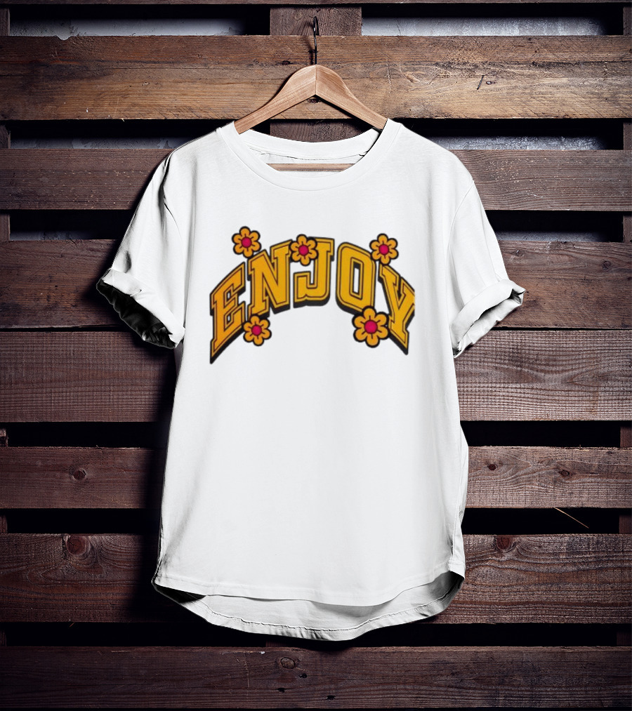 Enjoy Curved Flowers Yellow Font Floral Blossoms T-Shirt