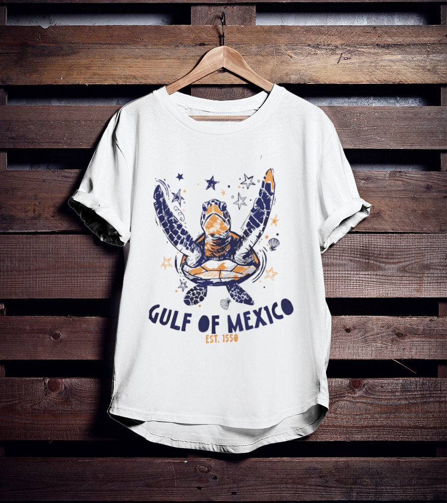 Gulf Of Mexico Sea Turtle Ocean Beach EST. 1550 Stars T-Shirt
