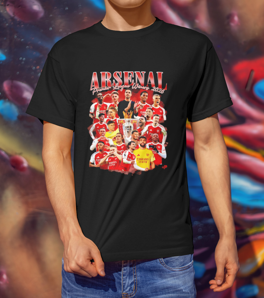 Arsenal Premier League Champions 2026 Celebratory Team Collage T-Shirt
