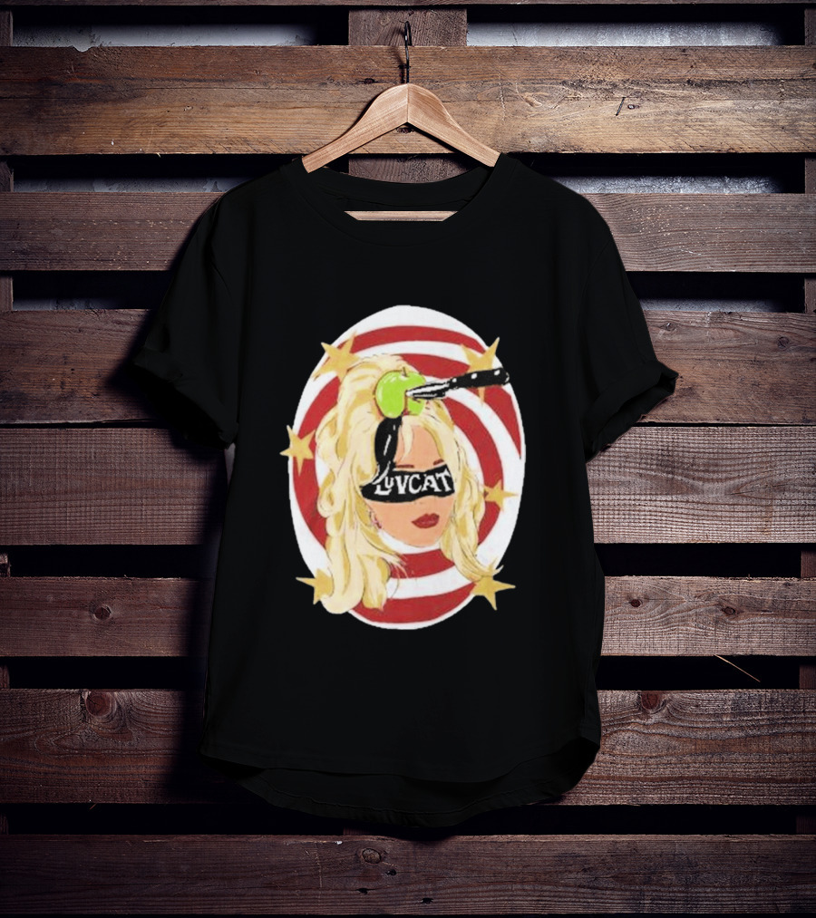 Luvcat Blonde Woman Bullseye Knife Apple Starburst T-Shirt