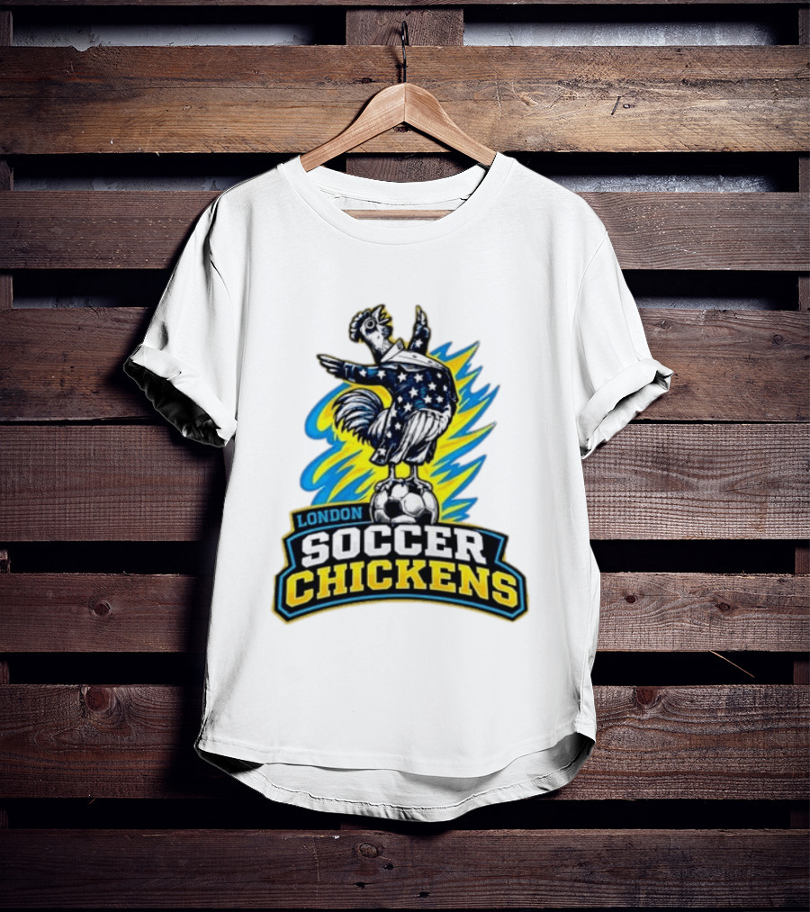 London Soccer Chickens Rooster On Soccer Ball With Stars And Stripes T-Shirt