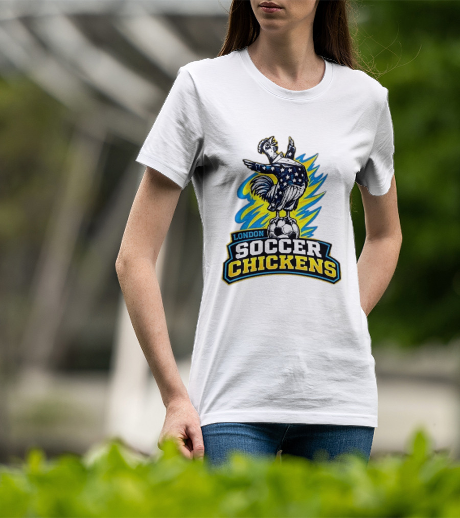 London Soccer Chickens Rooster On Soccer Ball With Stars And Stripes T-Shirt