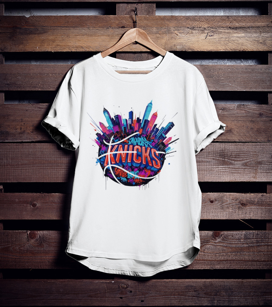 New York Knicks Graffiti Street Skyline Basketball T-Shirt