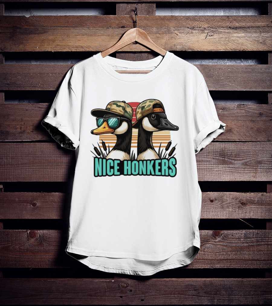 Nice Honkers Duck Hunting Fathers Day Camouflage Hat Sunglasses T-Shirt